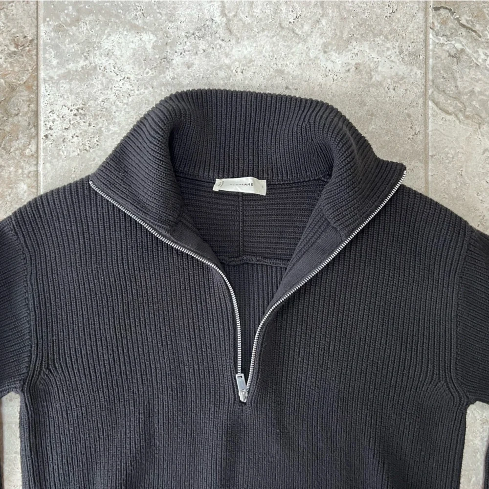 Everlane Half-Zip in Everyday Organic Cotton Knit Sweater in Black, size S